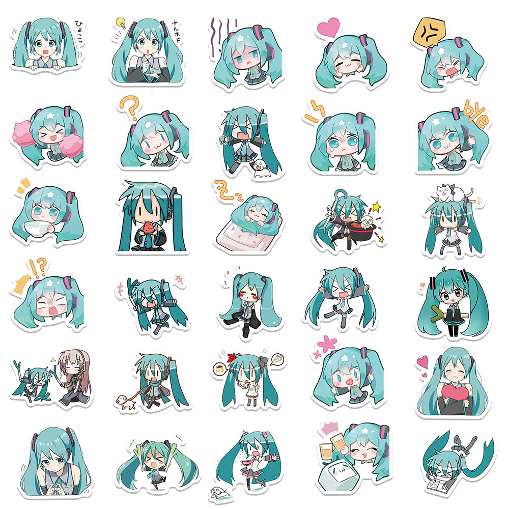 Chibi version of Hatsune Miku stickers, anime decorative waterproof stickers