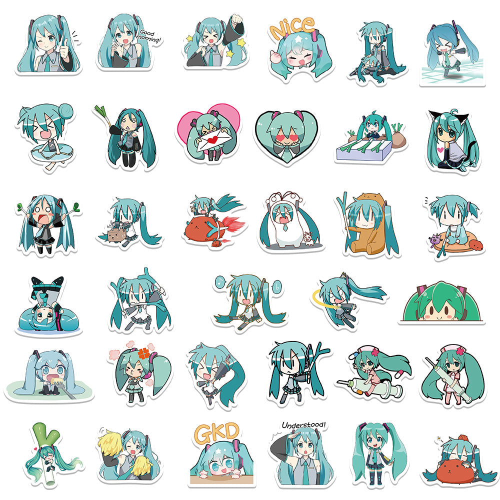 Chibi version of Hatsune Miku stickers, anime decorative waterproof stickers