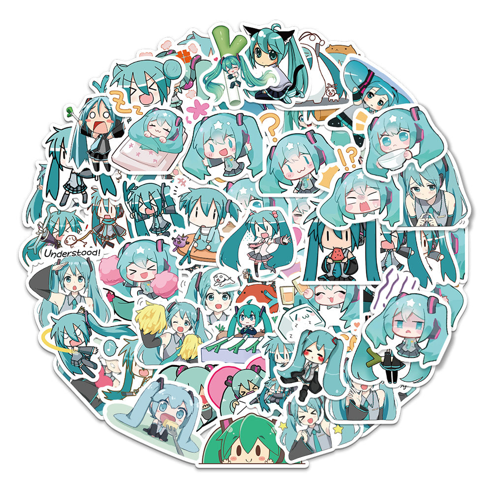 Chibi version of Hatsune Miku stickers, anime decorative waterproof stickers