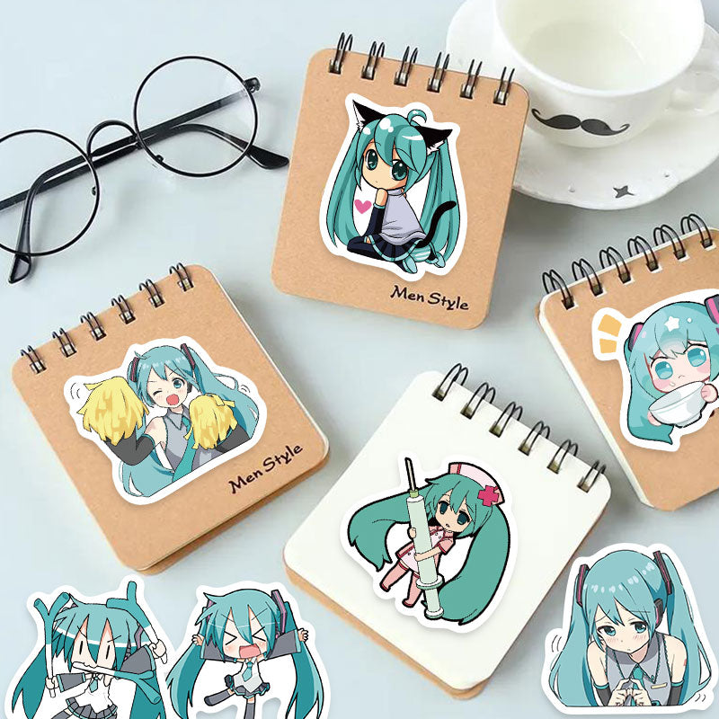 Chibi version of Hatsune Miku stickers, anime decorative waterproof stickers